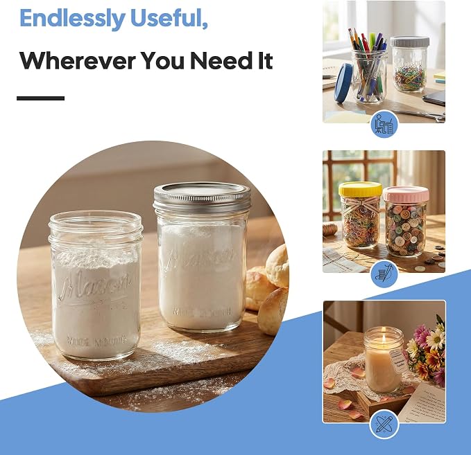 CycleMore 4-Pack 16 oz Overnight Oats Containers with Airtight Lids, Colorful Lids & Spoons, Wide Mouth Mason Jars, Glass Food Storage Containers for Snacks, Yogurt, Cereal, Fruit