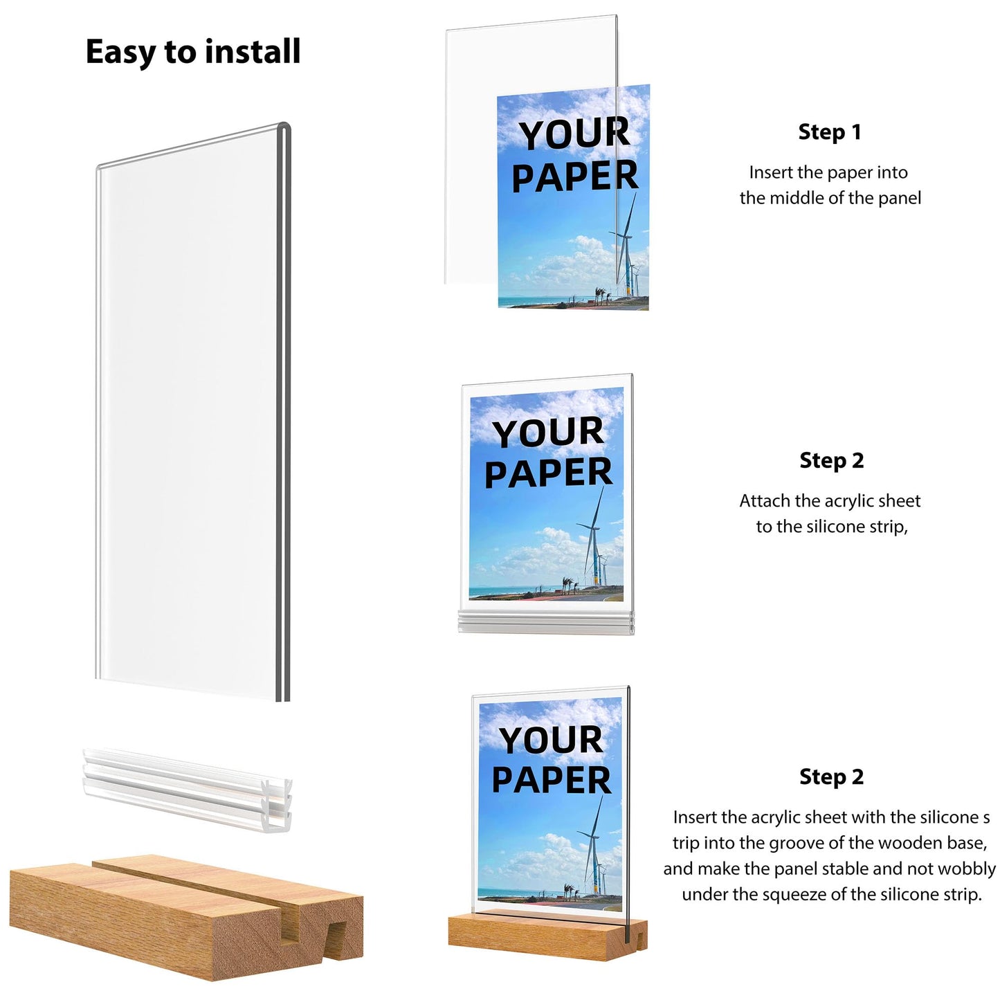 YEEON 4x6 Inch Acrylic Sign Holder with Wooden Base, Desktop Display Stand (4x6 6Pack)