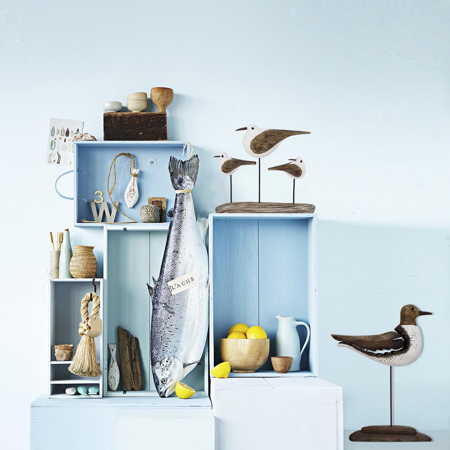 K KILIPES Beach Coastal Wood Seabird Figurine Home Office Table Desk Decor Sea Bird Sculpture Statue for Tabletop Shelf Nautical Bathroom Decoration Ornament Gift