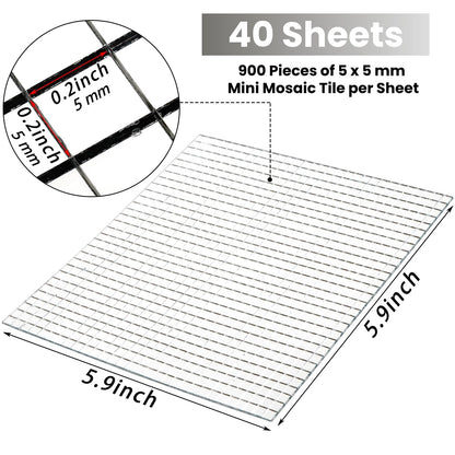 SOUJOY 36000 Pieces Mirror Mosaic Tiles, 5 x 5 mm Self Adhesive Mirror Stickers, Real Glass Mini Square Mirrors, Disco Ball Stickers for Crafts DIY Home Decorations