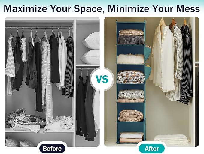 YOUDENOVA Hanging Closet Organizer, 6-Shelf Closet Hanging Storage Shelves