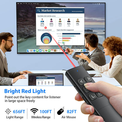 Presentation Clicker with Air Mouse - USB C Wireless Presenter Remote Clicker with Light Pointer, PowerPoint Clicker for Presentation, Computer Pointer Clicker Slide Advancer for Mac,Laptop, Black