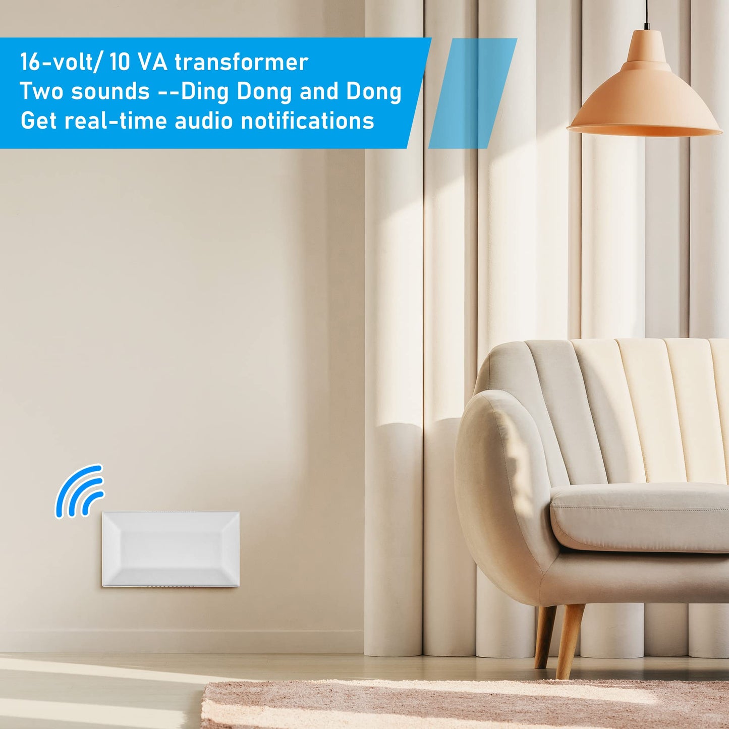 Wired Doorbell Chime, 16V 10VA Front and Rear Door Chime for Home Wall Inside, Compatible with Doorbell Botton and Transformer, Two Loud Sounds