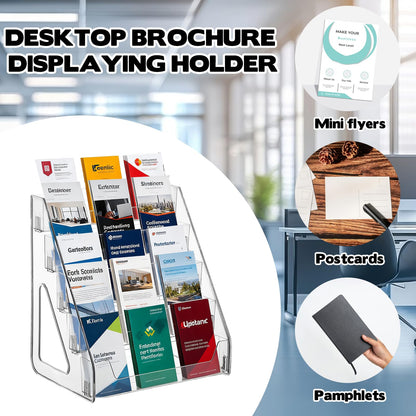 5 Tier Brochure Holder 12x13 Inch Acrylic Literature Display Stand Holds 3 Brochures in One Row Clear Pamphlet Holder Display Stand for Flyers Booklets Table Signs Office Home Store, Pack of 1