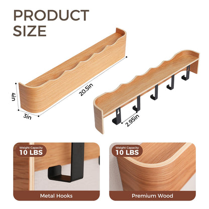 Coat Rack Wall Mount with Shelf Entryway Shelf Modern Key Holder Hanger Wall Shelves with Hidden Hooks for Hanging Towels Coats Hats Bags for Hallway Bathroom Bedroom(Wavy Oak, 5 Hooks)