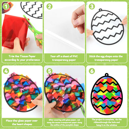 Lonfliness 32 Sets Easter Suncatchers Craft Kit DIY Egg Window Stained Glass Effect Paper Basket Style Home School Classroom Decorations Spring Art Craft Creative Games Activity Project Gift Favor
