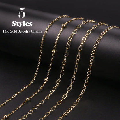 Ecoofor 14k Gold Necklace Chain for Jewelry Making, 16.6 Feet Total (5 Rolls) DIY Bracelet Chains with 300 Jump Rings, 50 Lobster Clasps, 1 Jewelry Pliers,1 Support Ring and 50 Pendants