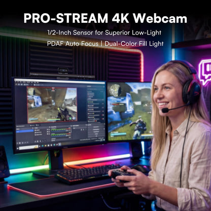 VoltHarbor 4K Webcam with Ring Light & Microphone, 4K Ultra HD Streaming Camera, Built-in Dual Noise-Canceling Mics, Auto Light Correction, for Zoom/Skype/Teams/YouTube/Twitch, Plug & Play, for PC