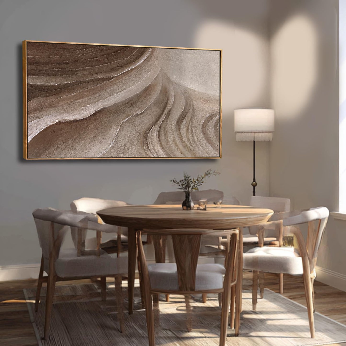 MLART99 Abstract Canvas Wall Art Earth Tone Flowing Texture Design Modern Wall Decor Brown Beige Landscape Artwork Wood Frame Home Decor for Living Room Bedroom Office 24x48 Inch
