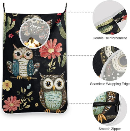 Black Owls Cactus Butterfly Hanging Laundry Hamper Door Hampers Bag Basket