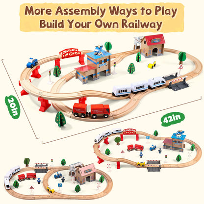 Electric Toddler Wooden Train Set Toy, 88 PCS Train Track Toys for 3 4 5 Years Old Kids, Boys and Girls