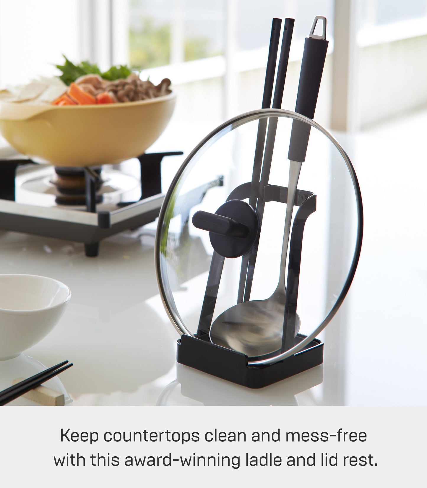 Yamazaki Home Tower Lid & Ladle Stand - Large, Kitchen Stand For Utensils, Lids, And Cookbooks, Heat-Resistant Kitchen Stand - Steel