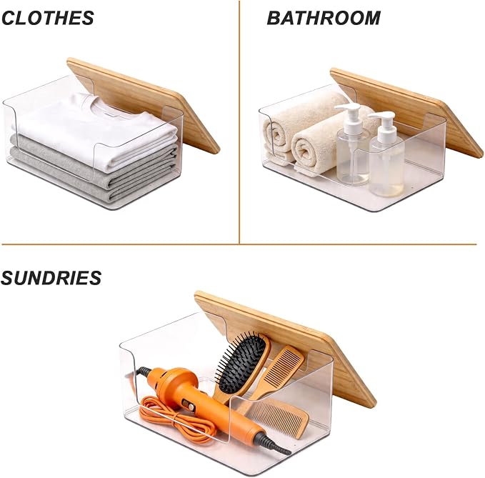 3 Pack Trash Bag Holder, Stackable Garbage Bag Dispenser with Lid | Clear Plastic Organizer with Bamboo Lid, Space-Saving Under Sink Storage for Kitchen, Laundry Room, Pantry & Cabinet