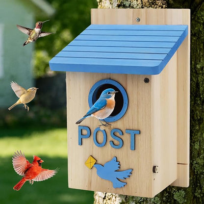 Wooden Bird Houses Bird House for Outside, Blue Wood Mailbox Bird House for Outdoors, Entrance Hole Bird House for Garden Blue Bird Hummingbird Wren Cardinal Swallow Sparrow Finch