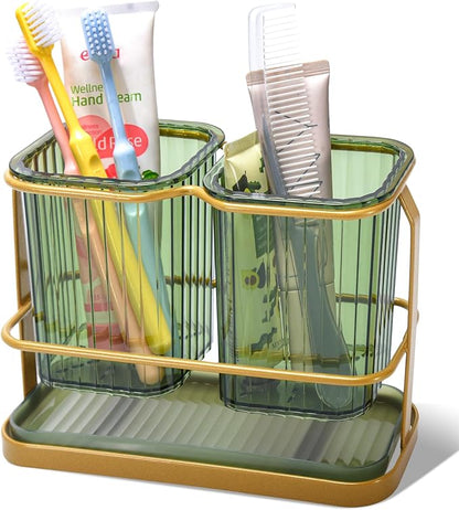 KONE Green Toothbrush Holders for Bathrooms, 2 Cups Toothbrush Holders Wall