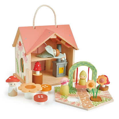 Tender Leaf Toys - Rosewood Cottage – Beautiful Portable Wooden Dollhouse Cottage Set for Kids 3+