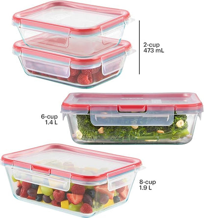 Pyrex Freshlock Mixed Sized Glass Food Storage Containers Set, Airtight &