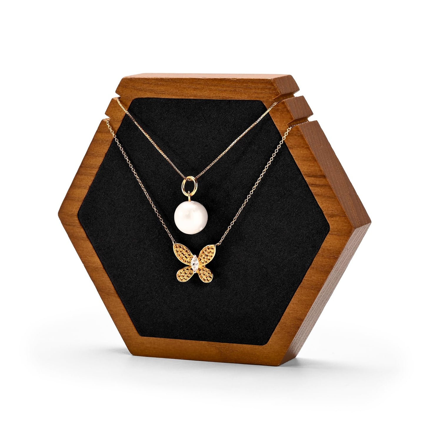 Woodten Solid Wood Hexagon Necklace Holder Stand Retail Hanging Jewelry Necklace Stand Display for Vendors(Black)
