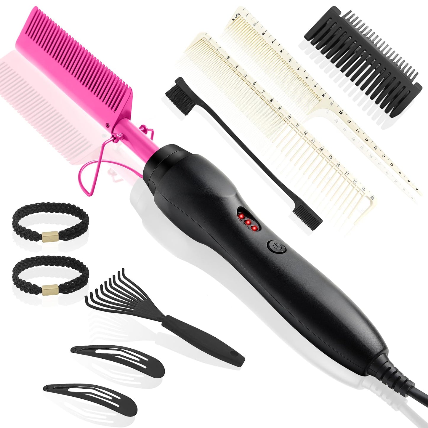 Electric Hot Comb Hair Straightener Heat Pressing Comb Curling Flat Iron Curler Hair Straightener Brush for Natural Black,Anti-Scald Beard Straightening Electric Press Comb