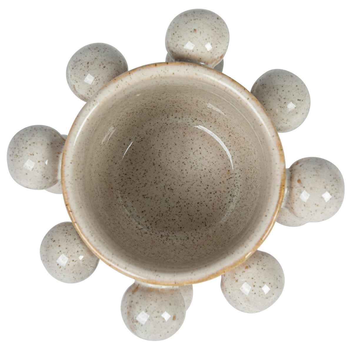 Bloomingville 4.25 Inches Round Stoneware Planter with Orbs and Reactive Glaze, Holds 3 Inches Pot, Speckled Cream