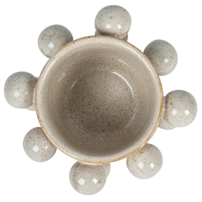 Bloomingville 4.25 Inches Round Stoneware Planter with Orbs and Reactive Glaze, Holds 3 Inches Pot, Speckled Cream