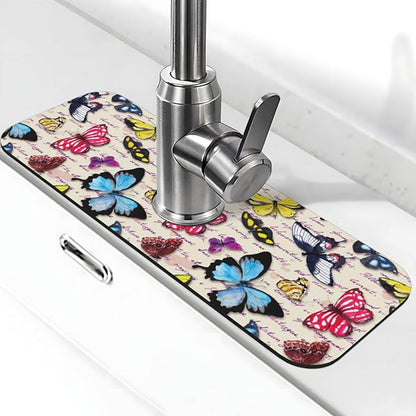 Butterfly Beautiful Vintage Butterflies Kitchen Sink Splash Guard Faucet Mat 1
