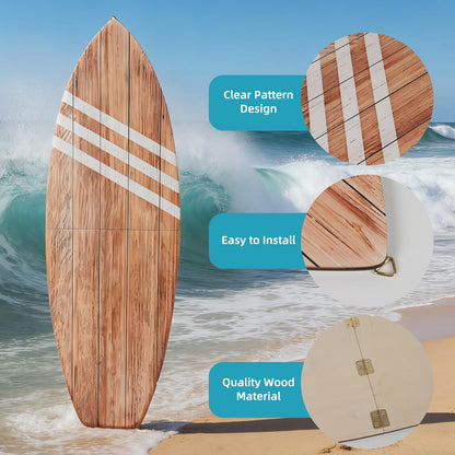 3 Pcs Surfboard Wall Decor, Large 32" x 10" Wooden Coastal Beach Wall Art, Surfboard Wall Hanging Decor for Bedroom Living Room, Nautical Summer Beach House Aesthetic Wall Decor, Ready to Hang Gift for Beach Lovers