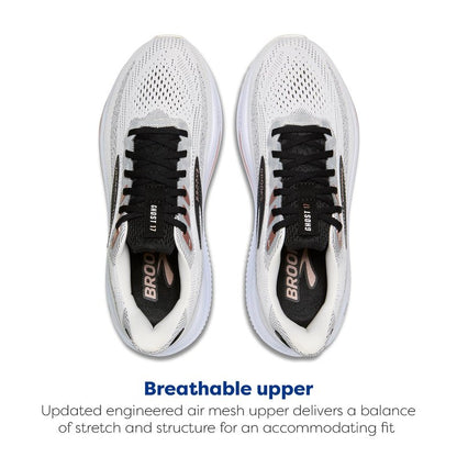 Brooks Women’s Ghost 17 Neutral Running Shoe - White/Black/Rose Gold - 8 Medium