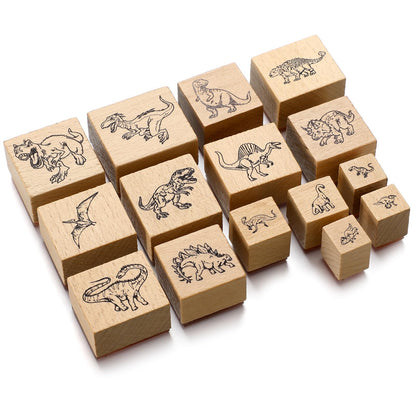 Chivertion 15 Pcs Dinosaur Rubber Stamps Set Dinosaur Shape Wooden Rubber Stamps Cute DIY Seal Set for Crafting Decor and DIY Scrapbooking Card Making Hand Book