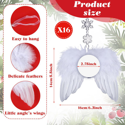 Huwena 48 Pcs Christmas White Angel Wings Ornament Angel Feather Wings with Round Sublimation Blank Pendants Hanging Acrylic Snowflake Crystal Ornaments for Christmas Tree DIY Crafts Party Decor