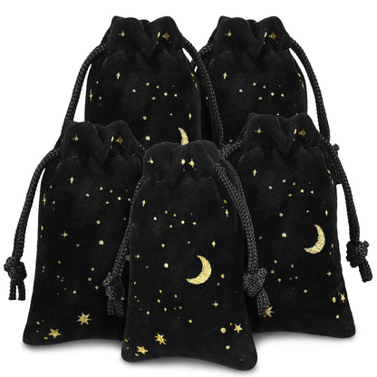 Hillban 30 Pcs 2 x 3 Inch Small Black Velvet Drawstrings Bags Bulk for Jewelry Moon Star Pouch with Drawstrings Jewelry Bags for Tarot Gift Packaging Graduation Wedding Anniversary Eid Mubarak