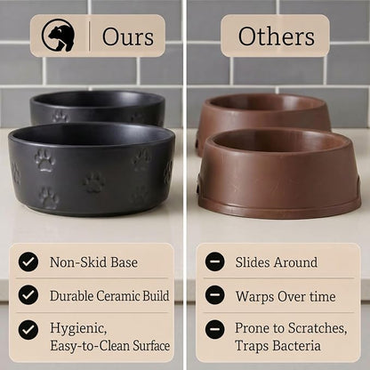 Ceramic Dog Bowl Set of 2 with Anti-Skid Base - 7.5" Wide x 3" Tall Ceramic Dog Bowls for Large Dogs - 6 Cup Capacity Food and Water Bowls for Dogs - Rubber Bottom Pet Bowl Set of 2 for Large Pets