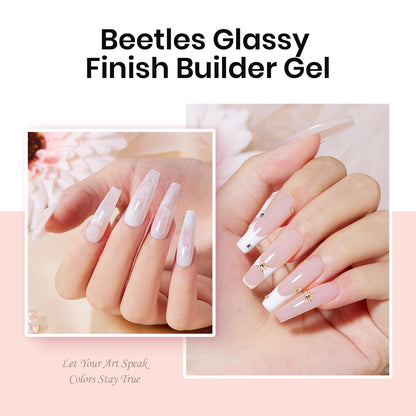 Beetles Builder Gel for Nails-3 Colors 9 in 1 Nail Extension Sculpting Building Clear Nude Pink Hard Gel Kit with Base Top Coat for Pros Women,UV & LED Lamp Cured Needed