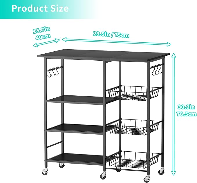 HapiRm Rolling Kitchen Microwave Cart - 4 Tier Microwave Table Stand with Pull-Out Baskets, Coffee Bar Baker's Rack with Wheels Rolling Storage Cart Organizer Shelf for Living Room Office, Balcony
