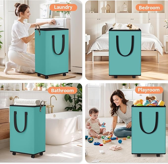 Laundry Basket with Wheels, Collapsible Laundry Baskets, Laundry Hamper with