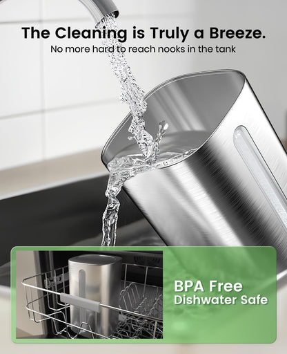 Jack & Rose Stainless Steel Humidifier, Easy to Clean, Dishwasher Safe, Cool Mist Humidifiers for Bedroom