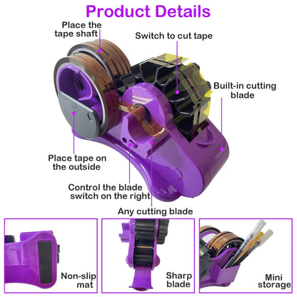 Heat Tape Dispenser Sublimation for Heat Transfer Tape, TL-JIYPU Multi-Roll Cut Heat Tape Dispenser, Heat Press Thermal Tape Holder Dispenser for Desk with 1 inch, 3 inch Core, Semi-Automatic, Purple