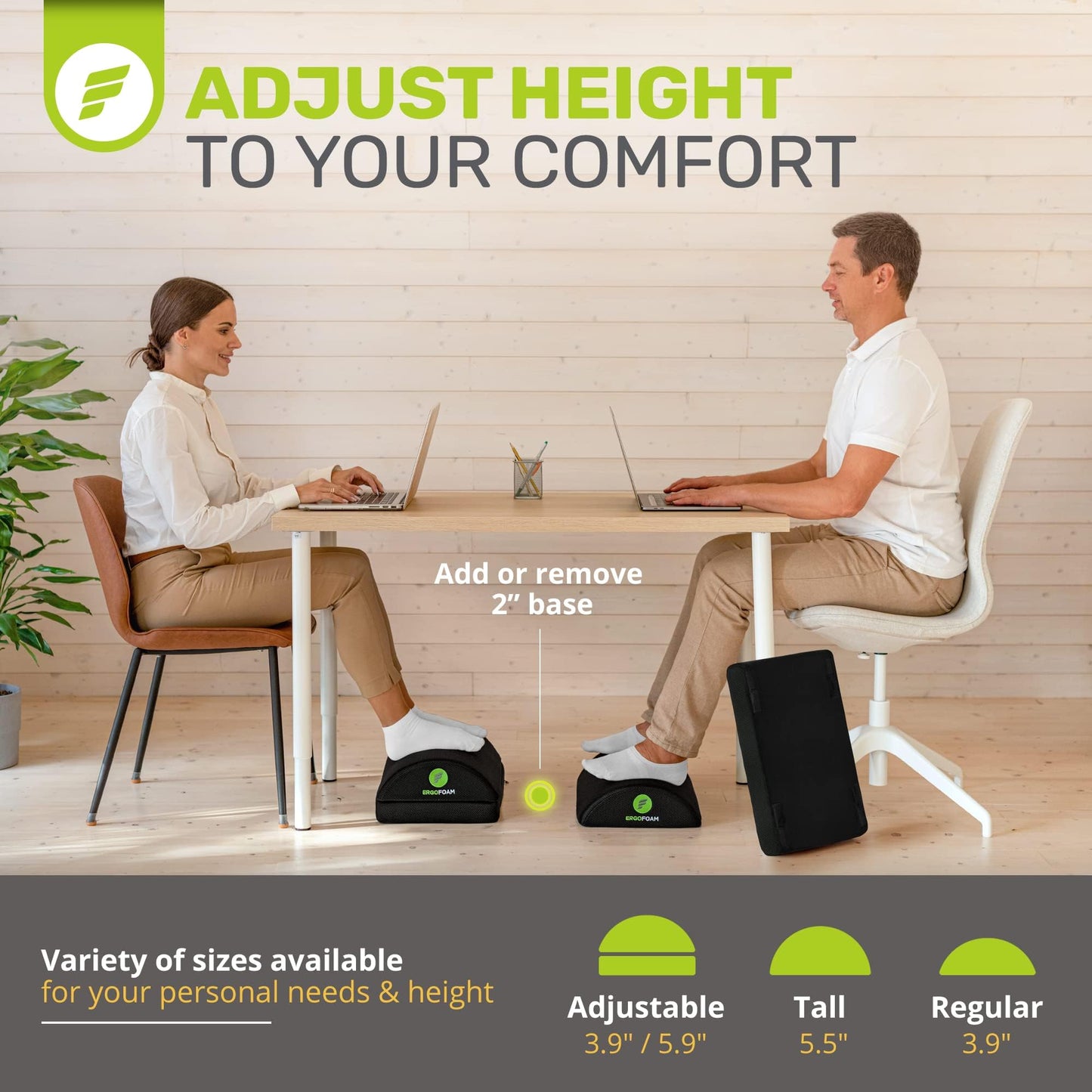 ErgoFoam Foot Rest for Under Desk at Work Adjustable - Chiropractor-Endorsed, High-Density Foam, Velvet (Black)