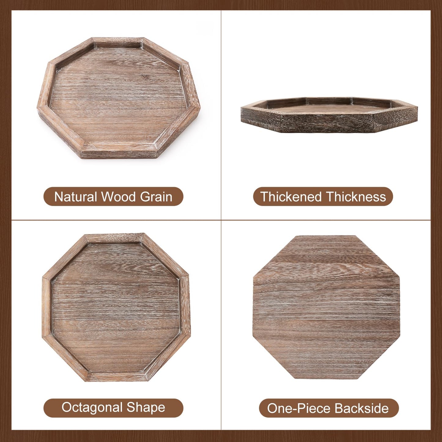 Rustic Candle Holder Plate Boho Wooden Decorative Trays for Coffee Table Farmhouse Kitchen Counter Home Decor Living Room Small Wood Serving Tray for Dining Table Centerpiece Bathroom Vanity Trays