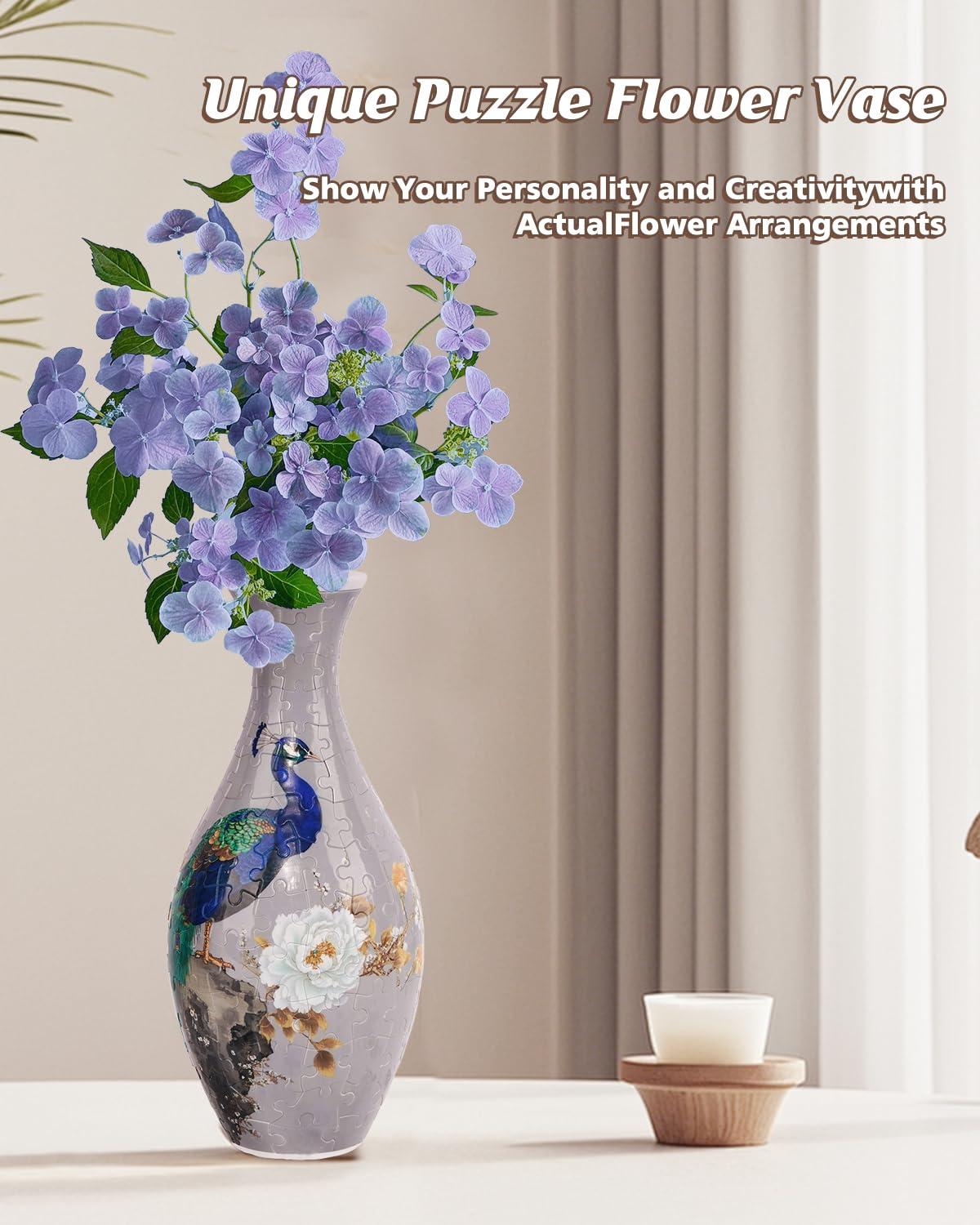 KAAYEE 3D Puzzle Vase, DIY Flower Vase Puzzle for Adults, Artistic Home Decor & Stress Relief Craft, Unique Gift for Birthday Housewarming (Peacock)