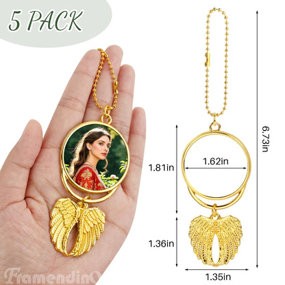 Framendino, 10 Pack Gold Angel Wings Car Hanging Ornaments Mirror Accessories Blank Personalized Heat Transfer Photo Frame Keychain for DIY Crafts