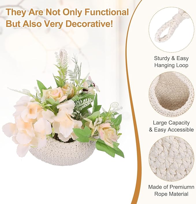 uxcell Hanging Fruit Baskets for Kitchen, Hand-Woven Wall Hanging Storage Jute