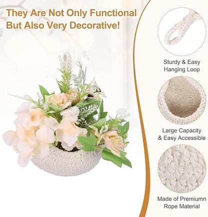 uxcell Hanging Fruit Baskets for Kitchen, Hand-Woven Wall Hanging Storage Jute