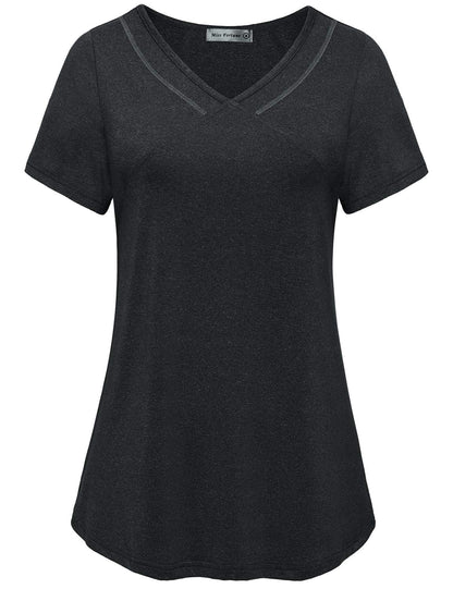 MISS FORTUNE Womens Plus Size Activewear Shirts, Quick Dry Loose Fit Short Sleeve Workout Yoga Shirt Black 3XL