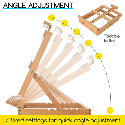 MEEDEN Heavy-Duty Tabletop Studio H-Frame Wooden Easel- Solid Beech Wood Adjustable Artists Desktop Wood Easel Table for Artist, Beginners & Teens- Holds Canvas Art up to 23" High