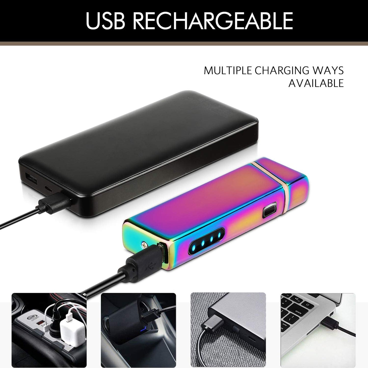 Electric Arc Windproof Plasma Lighter - USB Rechargeable, Upgraded Battery Indicator - Multichrome