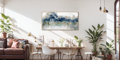 Wall Art Landscape Modern Wall Decor Canvas Painting Blue Ink Wall Art Large Artwork for Living Room Bedroom Office Home Decor 20"x40" with Framed