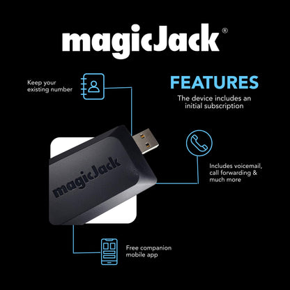 magicJack VOIP Phone Adapter - Unlimited Calls to US & Canada, No Monthly Bill, Portable Internet Phone with App, magicIN™ & magicOUT™ Service
