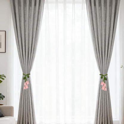 OCIOLI 2 Pack Boho Handmade Flower Curtain Tiebacks Curtain Holdbacks - No Drill Rope Curtain Holder, Drapery Holdback Decorative Pull Backs for Nursery & Bedroom Decor (2, Pink Lily of The Valley)