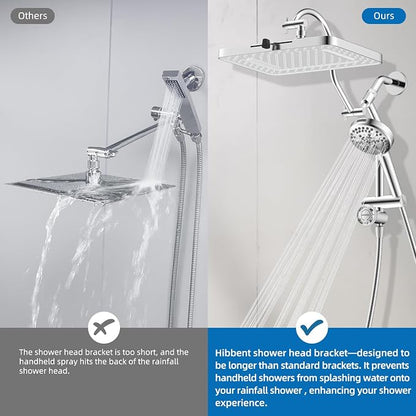 Hibbent cUPC Certified 13'' Shower Head Combo, High Pressure 5 Spray White Rainfall Showerhead, 10 Spray Handheld, All Metal Easy Reach 4-way Diverter Arm with Pause Mode, 71'' Hose and Holder, Chrome